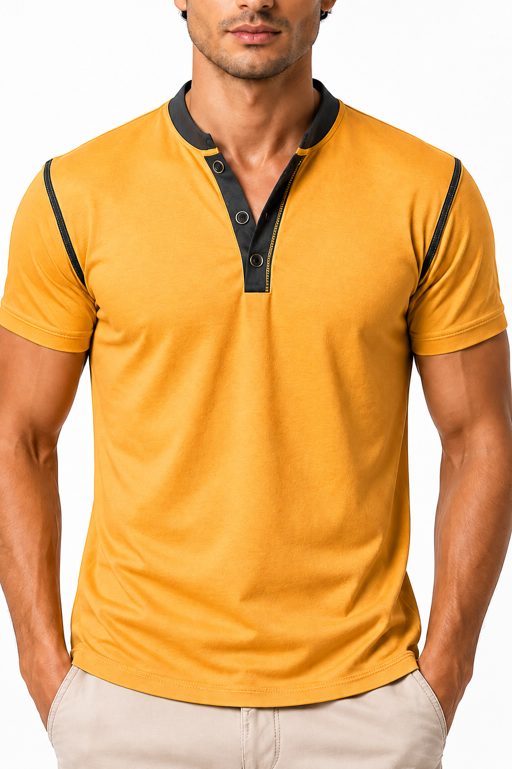 Men's Henley Shirt Contrast Trim Short Sleeves | Glitz & Fashion