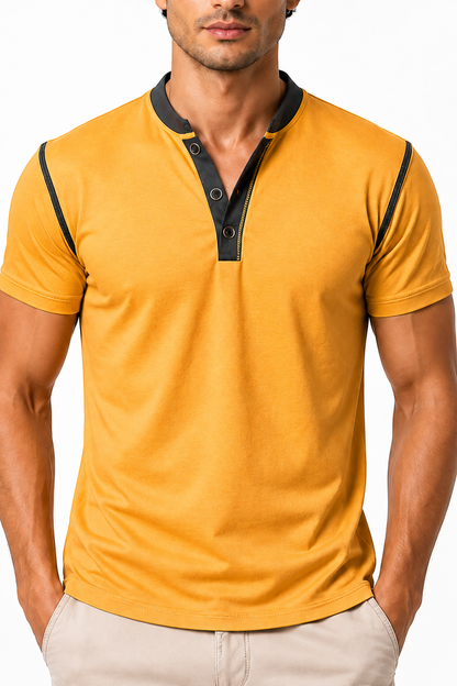 Men's Henley Shirt Contrast Trim Short Sleeves | Glitz & Fashion