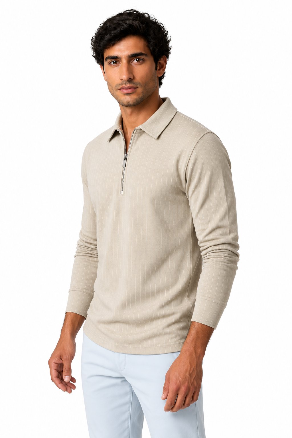 Men's Polo Sweater Striped Knit Half Zip | Glitz & Fashion