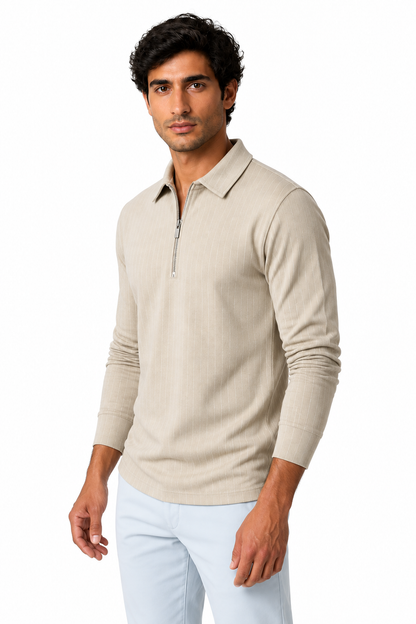Men's Polo Sweater Striped Knit Half Zip | Glitz & Fashion