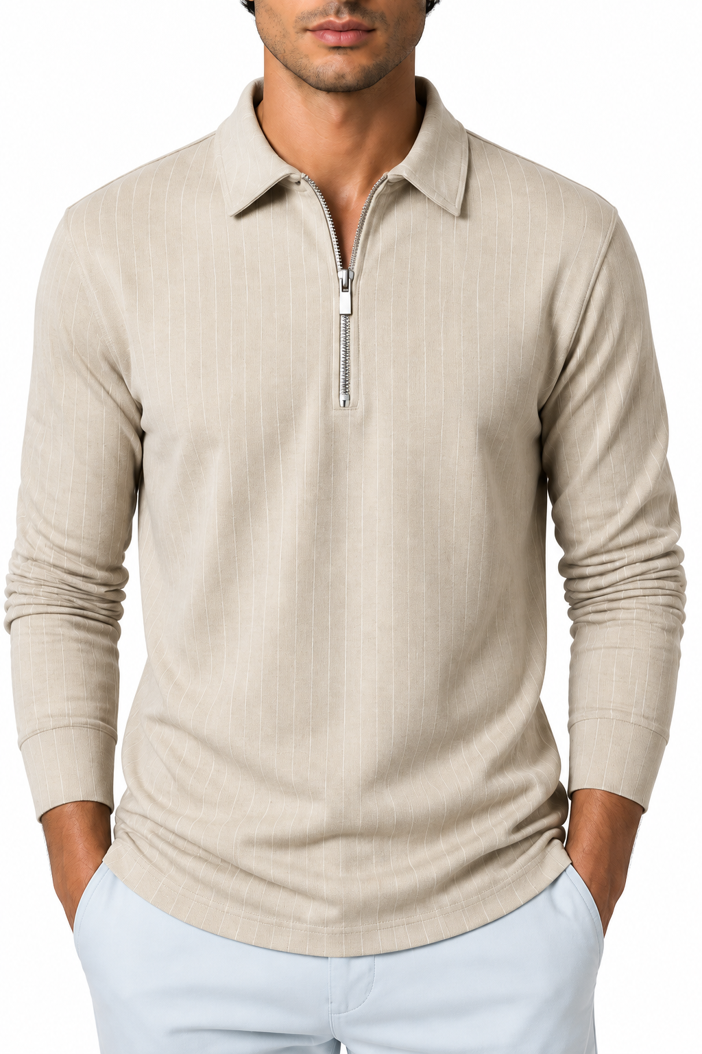 Men's Polo Sweater Striped Knit Half Zip | Glitz & Fashion