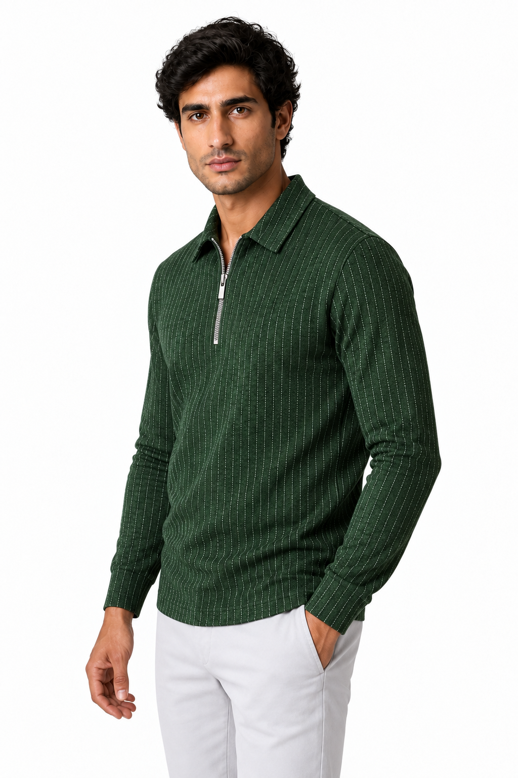 Men's Polo Sweater Striped Knit Half Zip | Glitz & Fashion