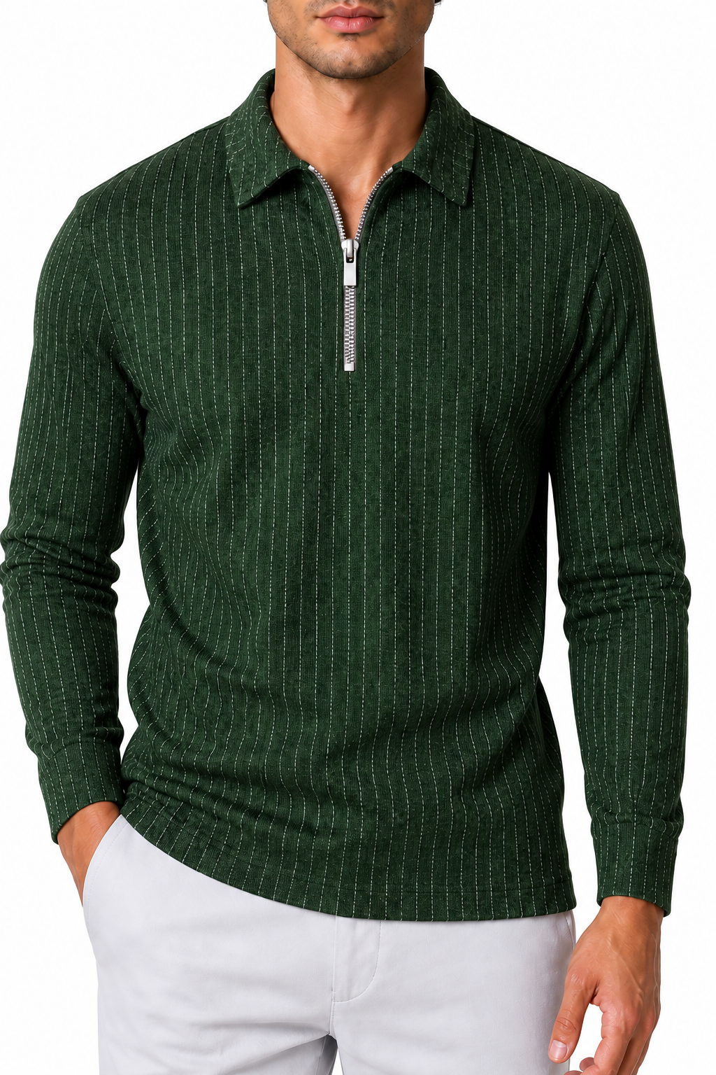 Men's Polo Sweater Striped Knit Half Zip | Glitz & Fashion