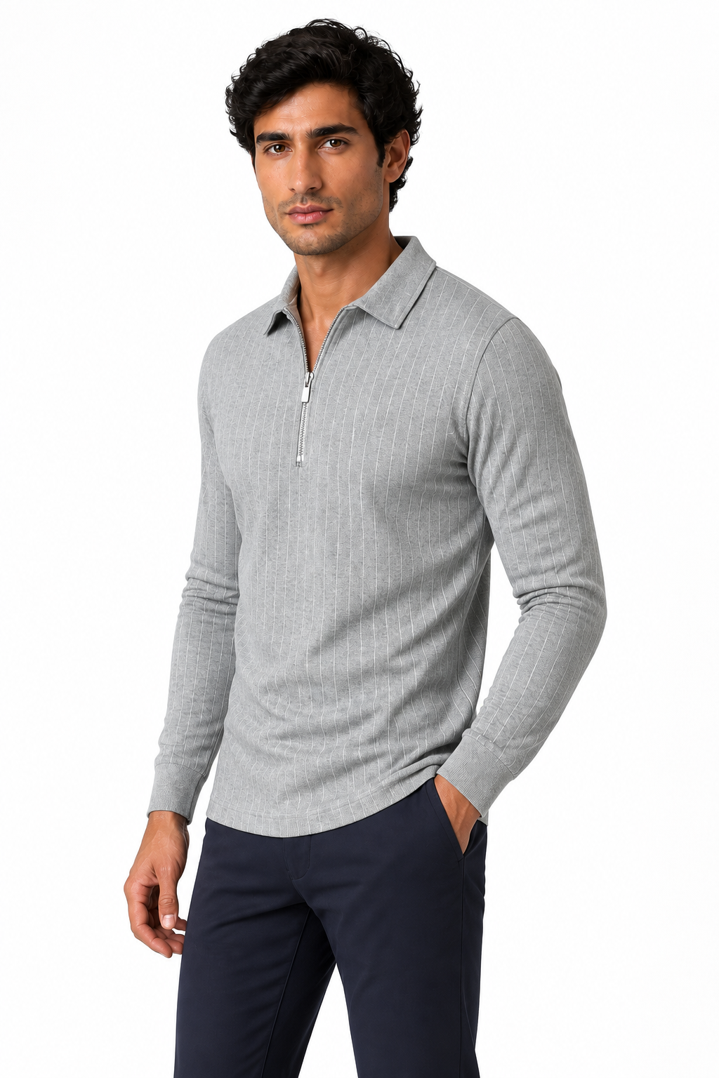Men's Polo Sweater Striped Knit Half Zip | Glitz & Fashion