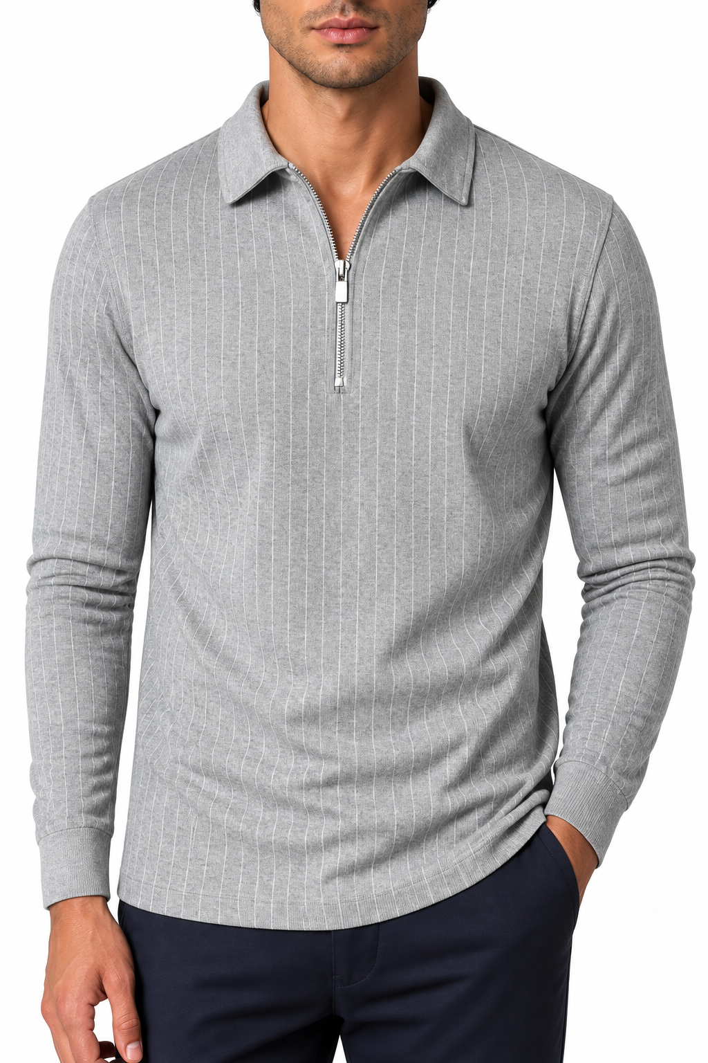 Men's Polo Sweater Striped Knit Half Zip | Glitz & Fashion