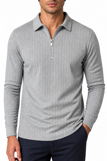 Men's Polo Sweater Striped Knit Half Zip | Glitz & Fashion