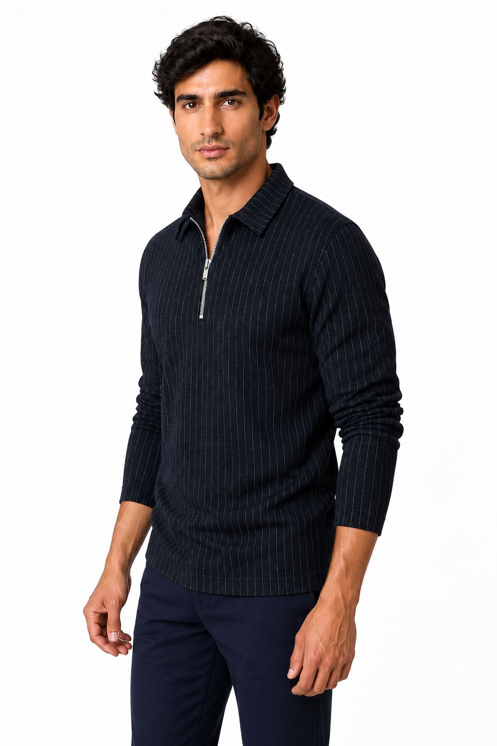 Men's Polo Sweater Striped Knit Half Zip | Glitz & Fashion
