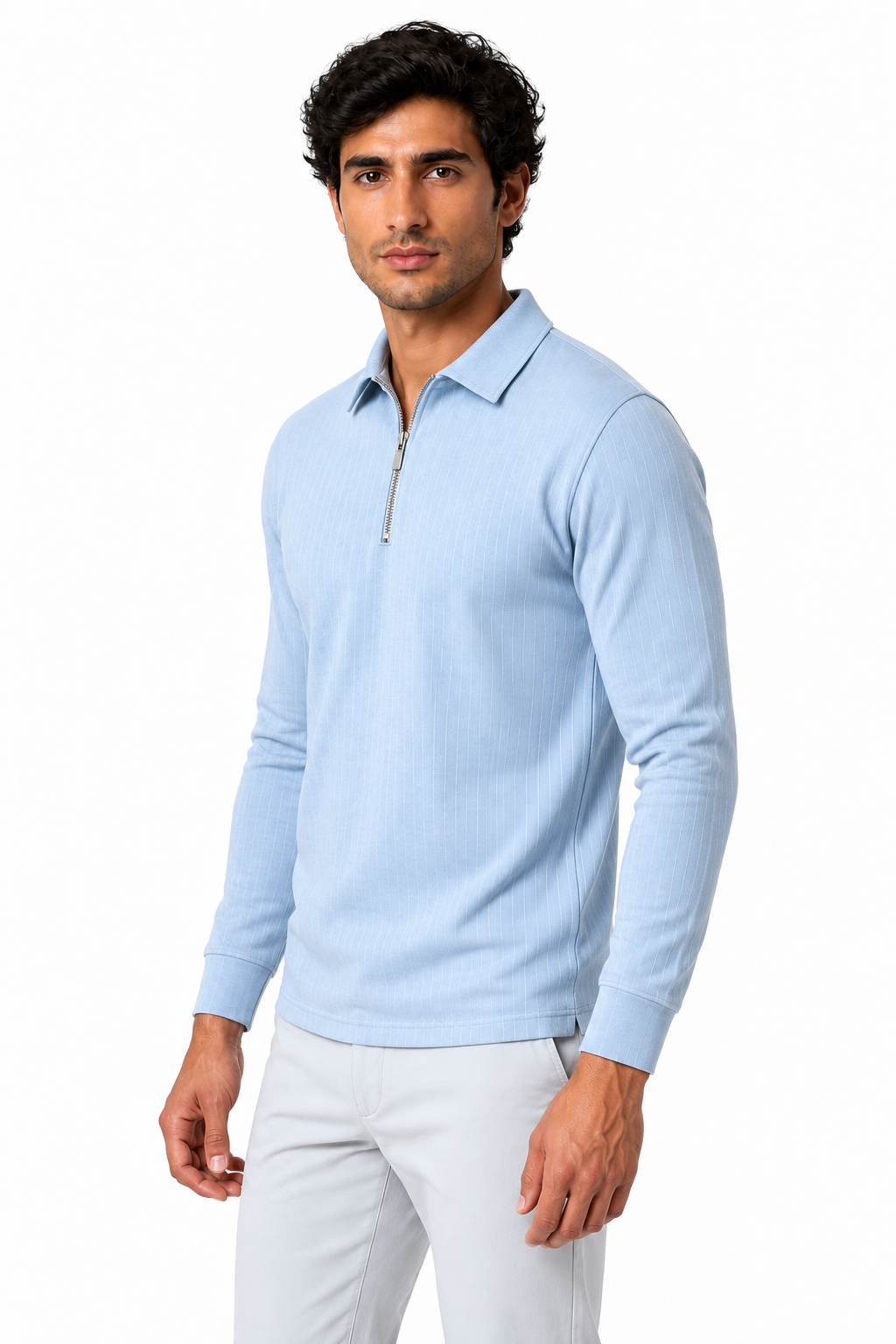 Men's Polo Sweater Striped Knit Half Zip | Glitz & Fashion