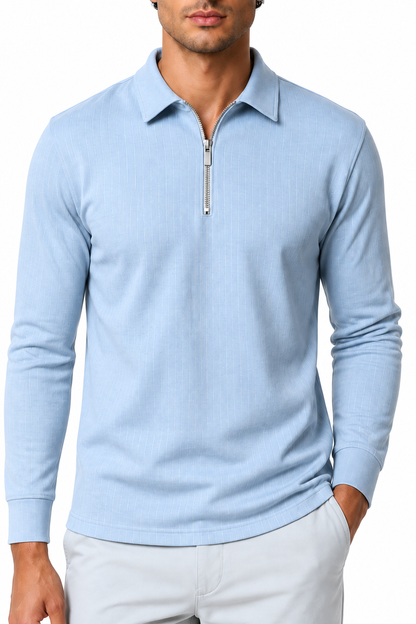 Men's Polo Sweater Striped Knit Half Zip | Glitz & Fashion