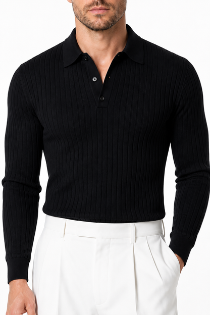 Men's Knit Polo Ribbed Texture Long Sleeves | Glitz & Fashion