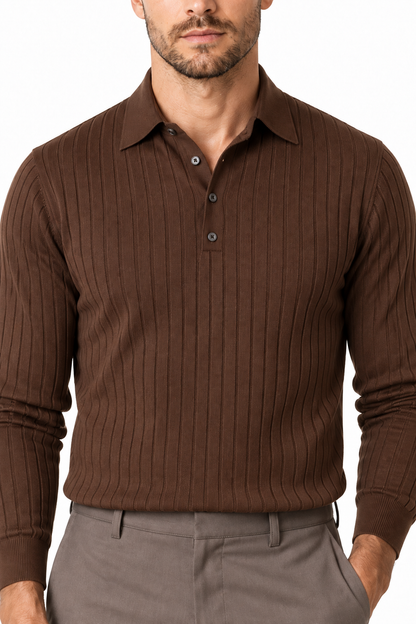 Men's Knit Polo Ribbed Texture Long Sleeves | Glitz & Fashion