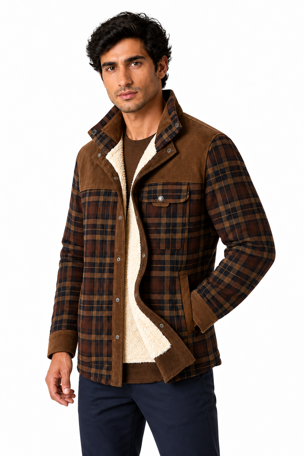 Men's Plaid Jacket Sherpa Lining Warm Finish | Glitz & Fashion