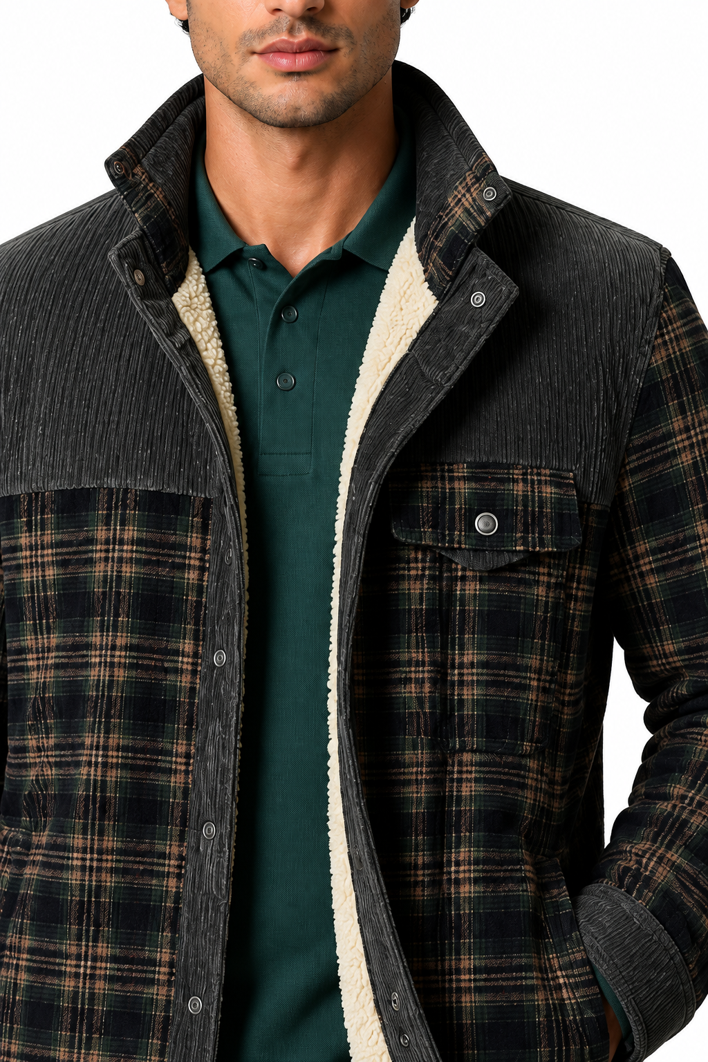 Men's Plaid Jacket Sherpa Lining Warm Finish | Glitz & Fashion
