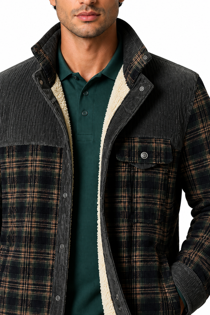 Men's Plaid Jacket Sherpa Lining Warm Finish | Glitz & Fashion