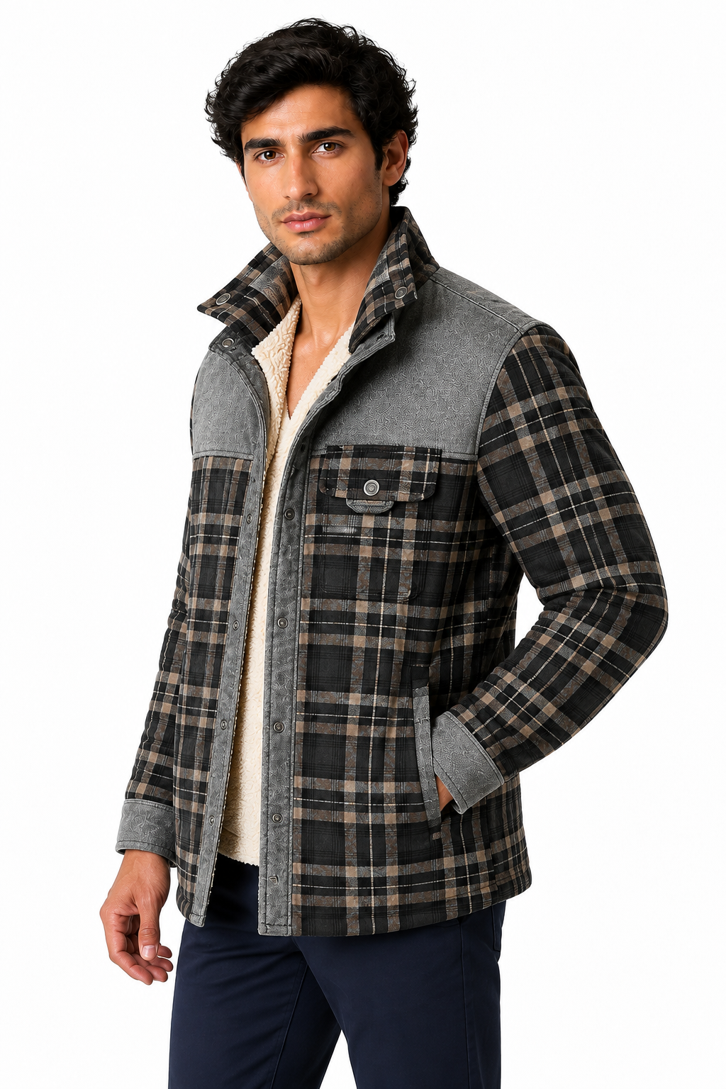 Men's Plaid Jacket Sherpa Lining Warm Finish | Glitz & Fashion