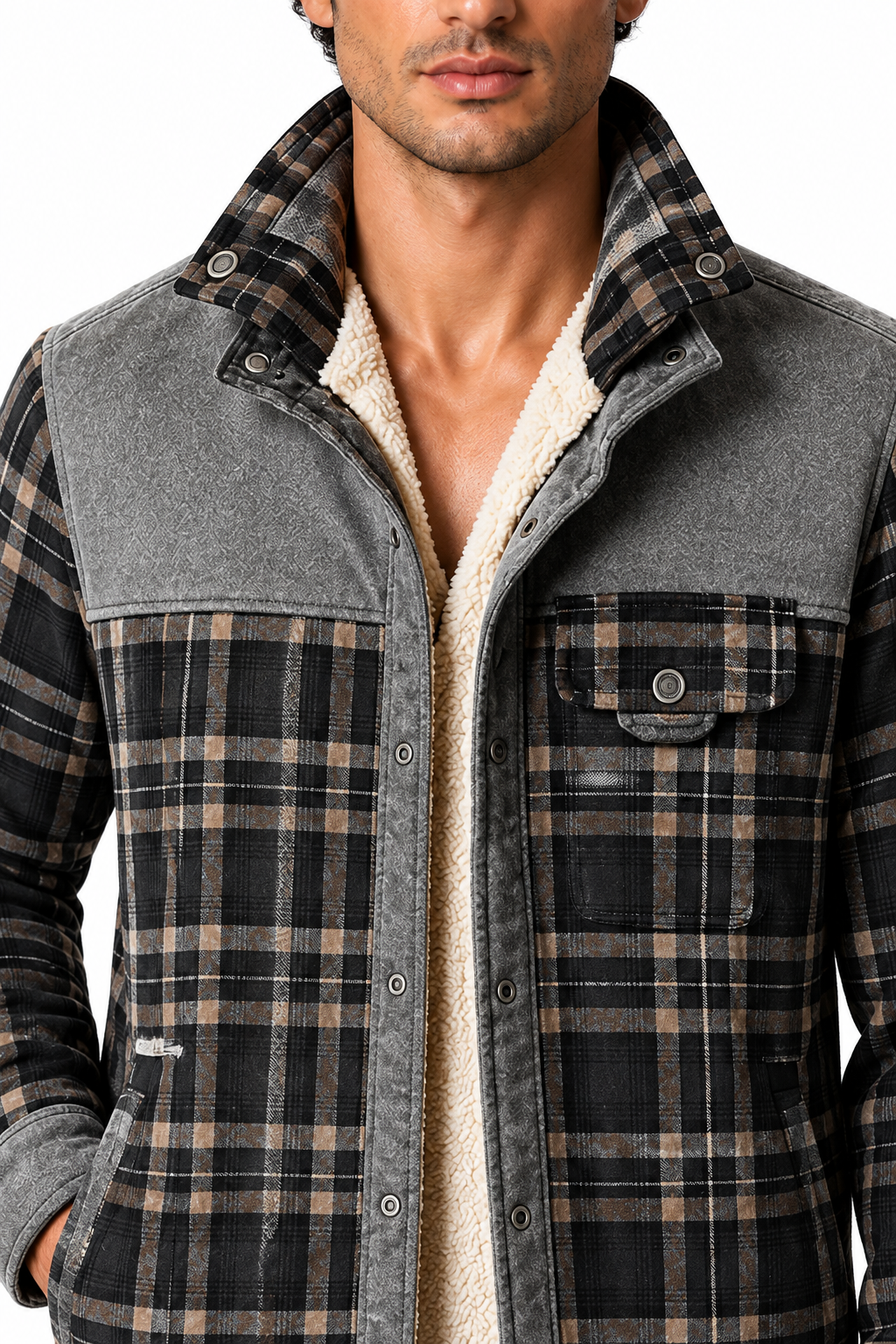 Men's Plaid Jacket Sherpa Lining Warm Finish | Glitz & Fashion