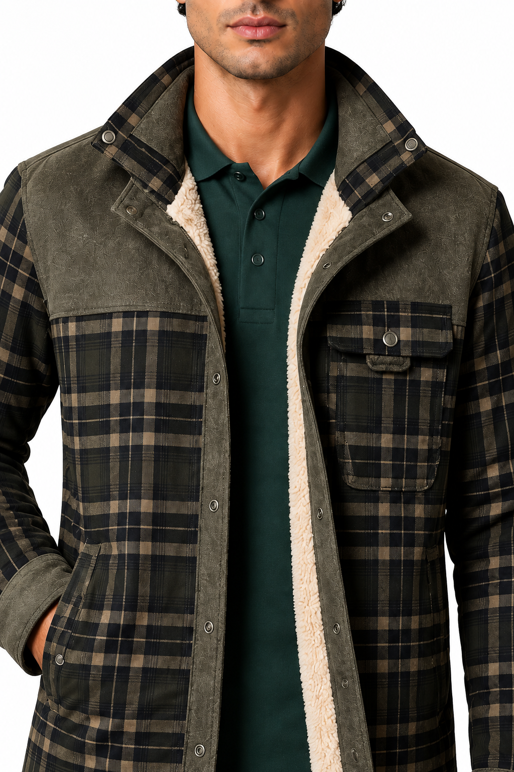 Men's Plaid Jacket Sherpa Lining Warm Finish | Glitz & Fashion
