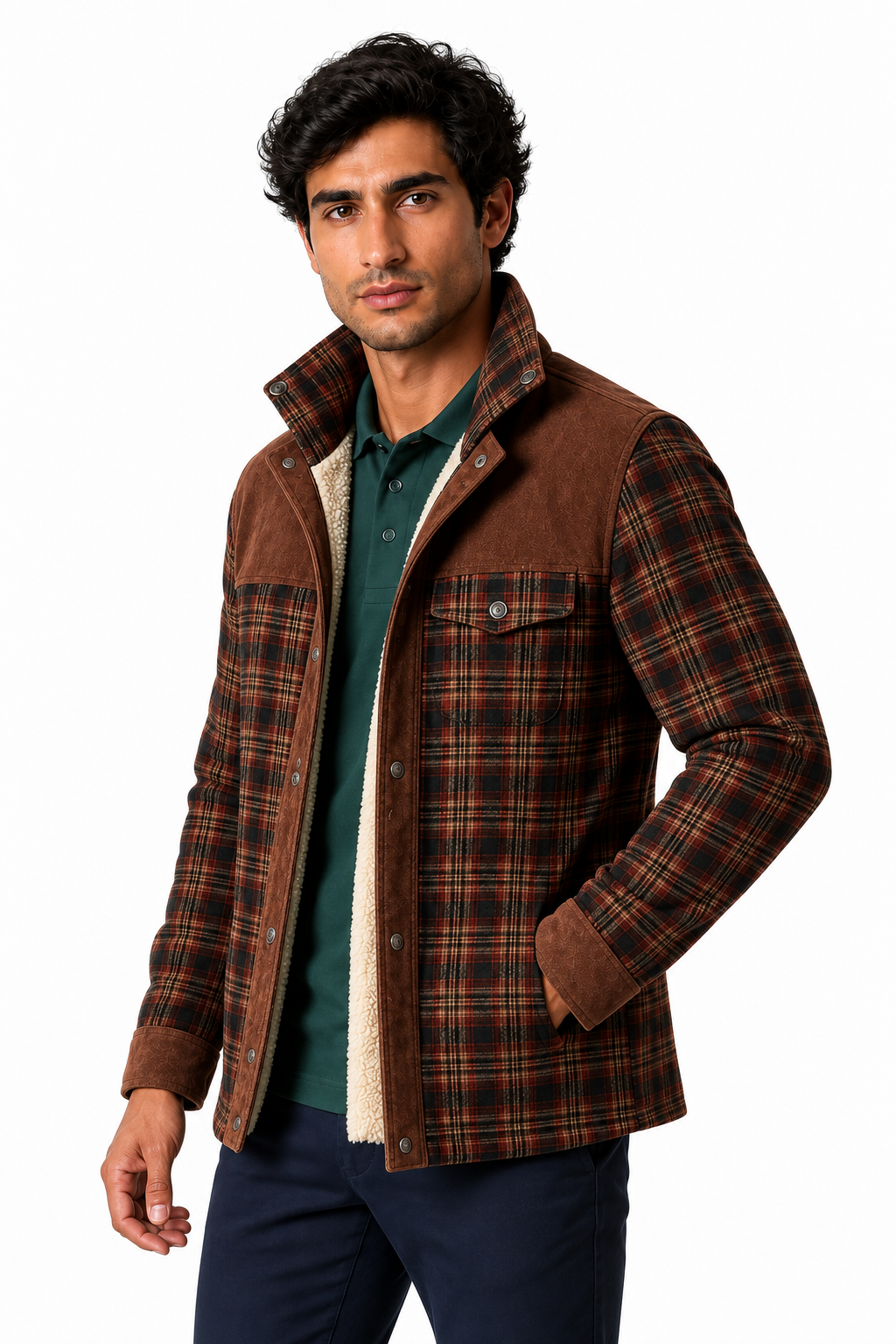 Men's Plaid Jacket Sherpa Lining Warm Finish | Glitz & Fashion