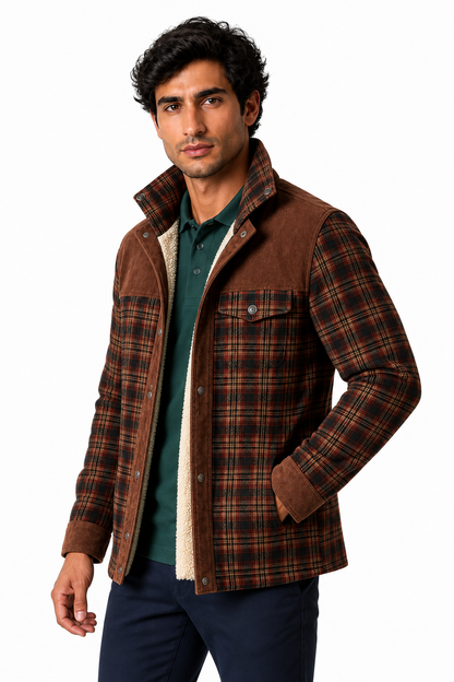 Men's Plaid Jacket Sherpa Lining Warm Finish | Glitz & Fashion