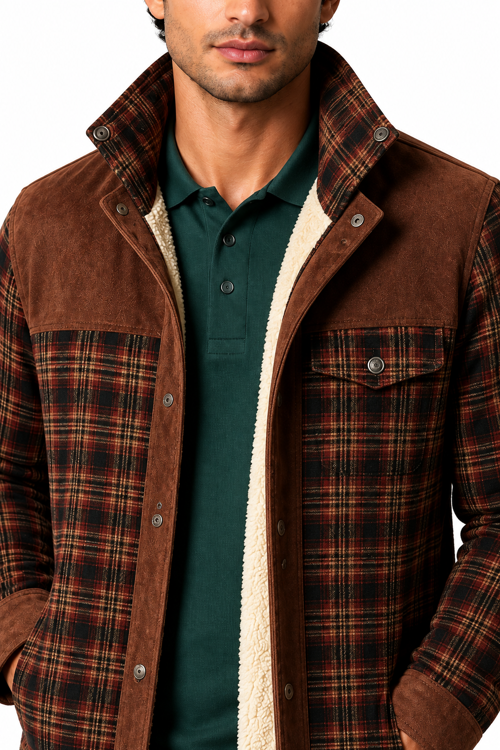 Men's Plaid Jacket Sherpa Lining Warm Finish | Glitz & Fashion