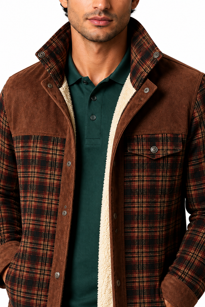 Men's Plaid Jacket Sherpa Lining Warm Finish | Glitz & Fashion