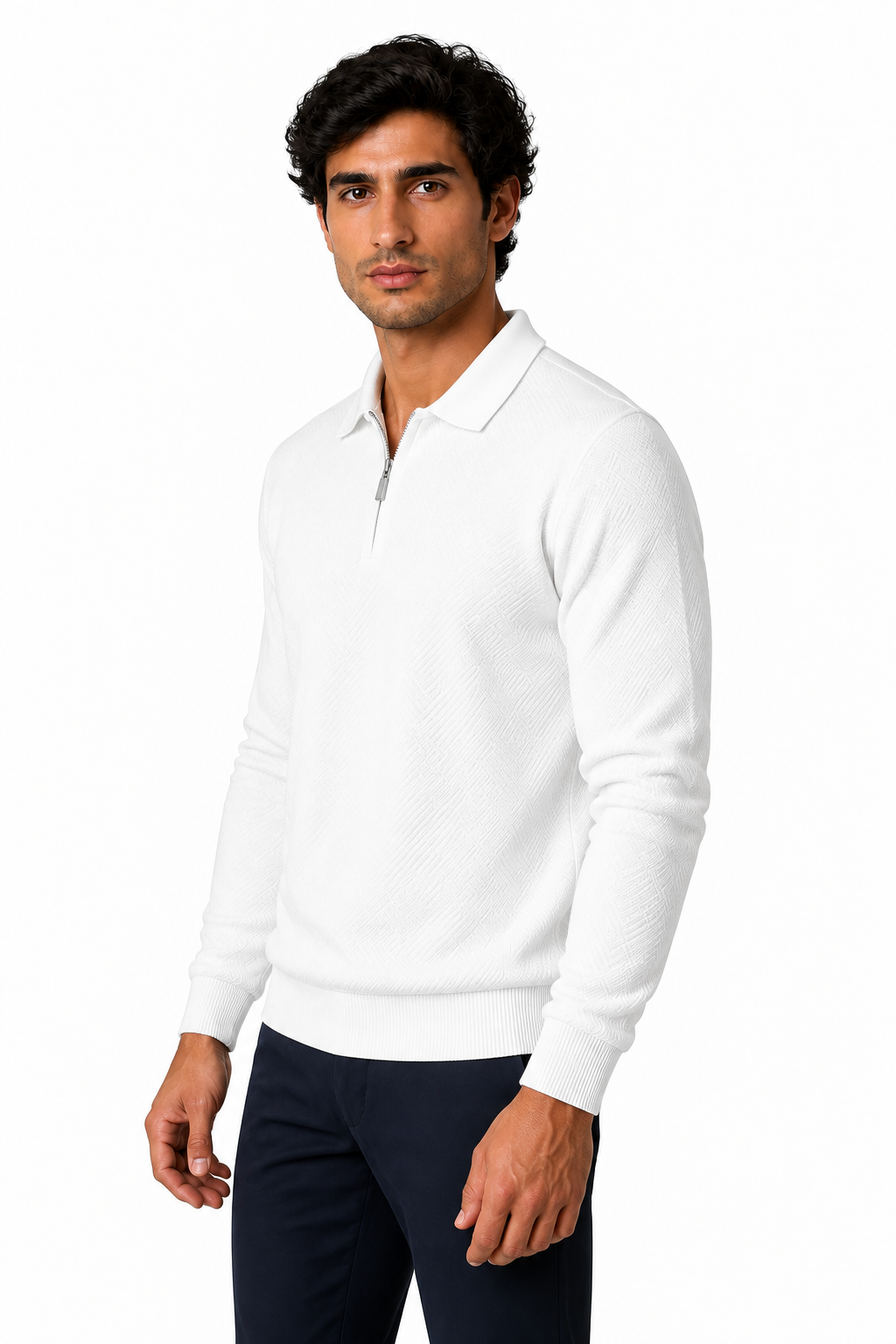 Men's Polo Sweater Jacquard Knit Half Zip | Glitz & Fashion