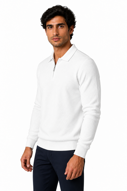 Men's Polo Sweater Jacquard Knit Half Zip | Glitz & Fashion