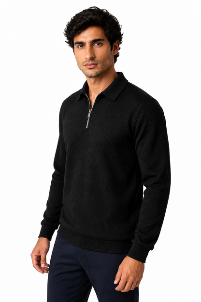 Men's Polo Sweater Jacquard Knit Half Zip | Glitz & Fashion