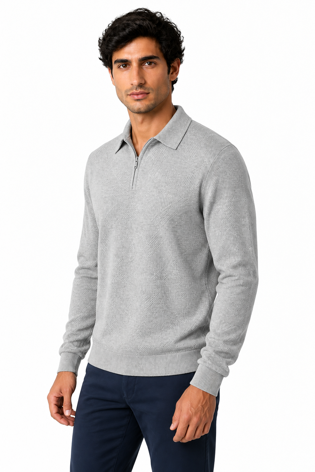 Men's Polo Sweater Jacquard Knit Half Zip | Glitz & Fashion