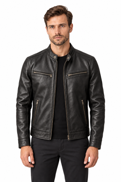 Men's Leather Jacket Vintage Finish Four-Pocket Design | Glitz & Fashion