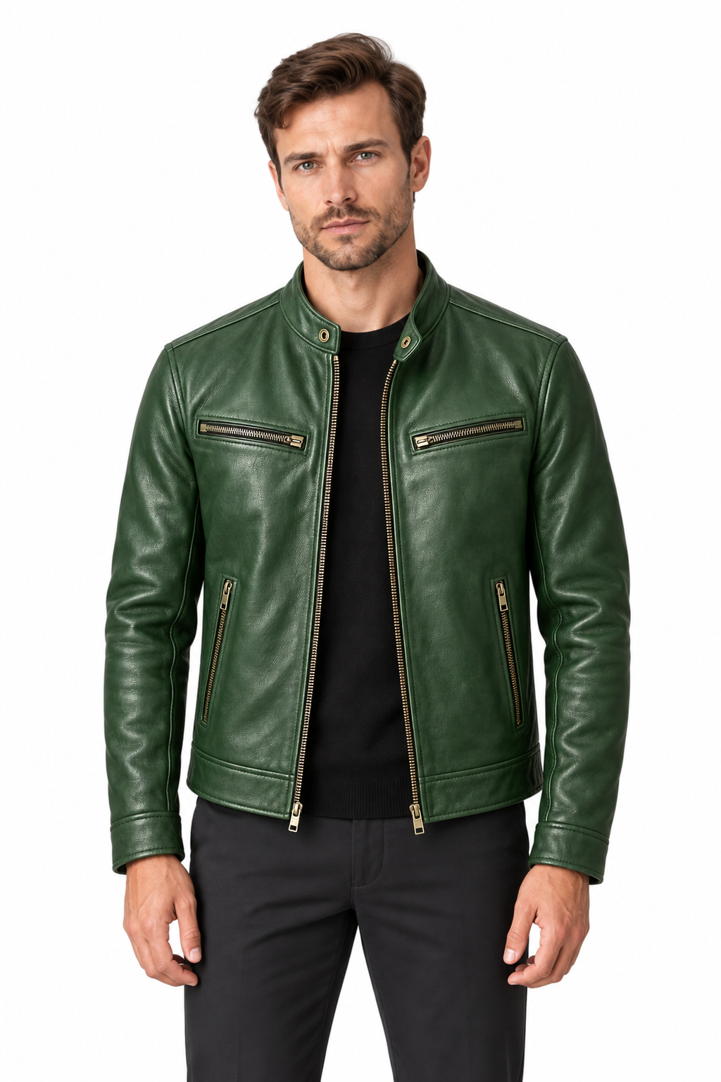 Men's Leather Jacket Vintage Finish Four-Pocket Design | Glitz & Fashion