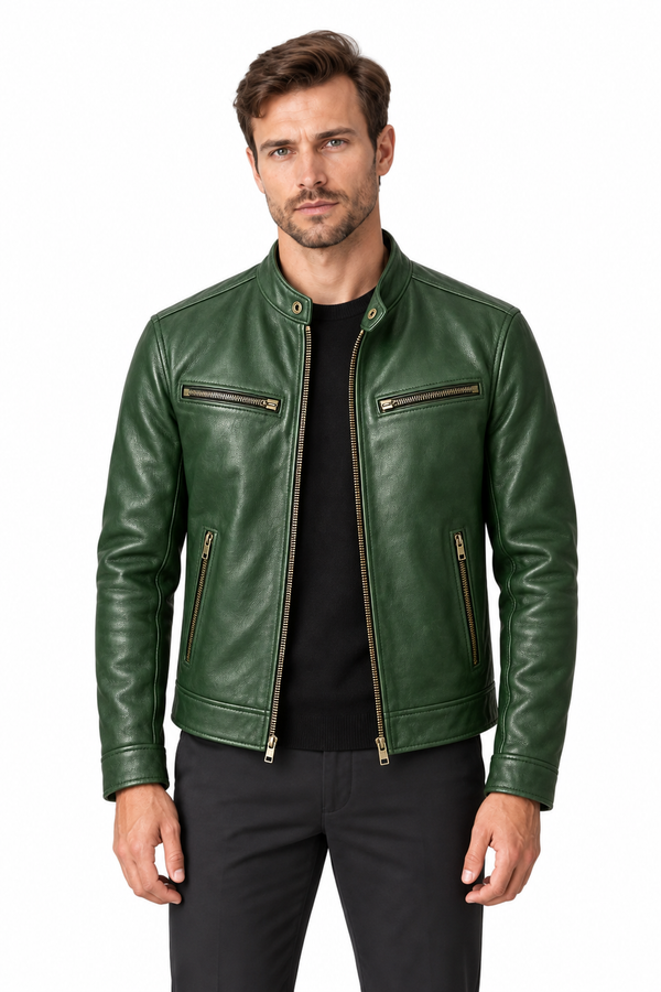 Men's Leather Jacket Vintage Finish Four-Pocket Design | Glitz & Fashion