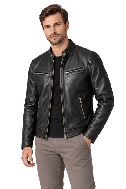 Men's Leather Jacket Vintage Finish Four-Pocket Design | Glitz & Fashion