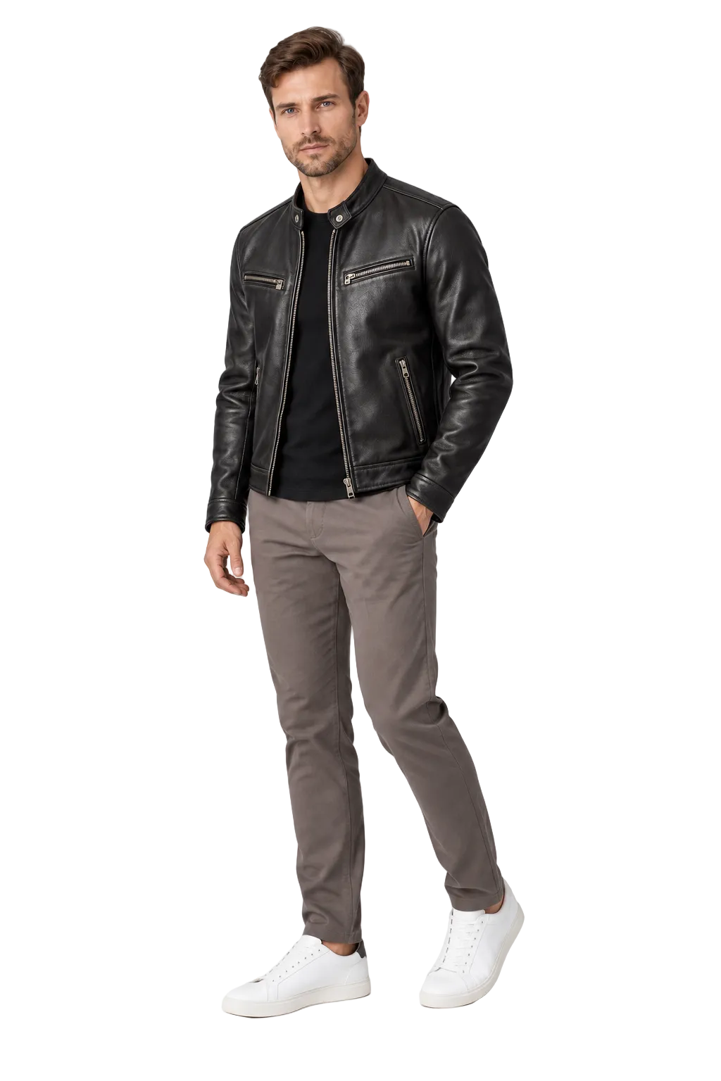 Men's Leather Jacket Vintage Finish Four-Pocket Design | Glitz & Fashion