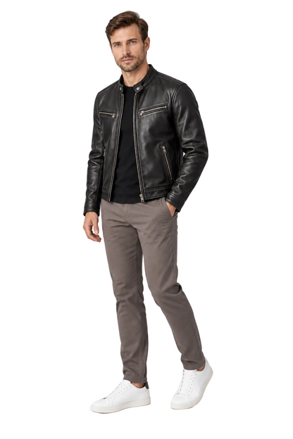 Men's Leather Jacket Vintage Finish Four-Pocket Design | Glitz & Fashion