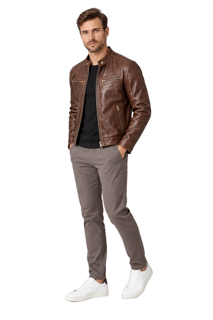 Men's Leather Jacket Vintage Finish Four-Pocket Design | Glitz & Fashion