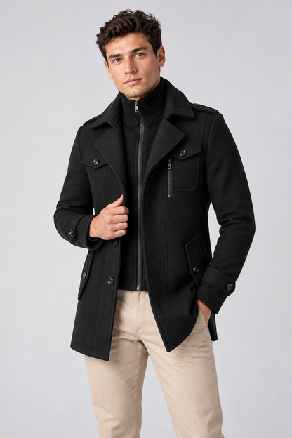Men's Wool-Blend Coat Layered Collar Tailored Fit | Glitz & Fashion