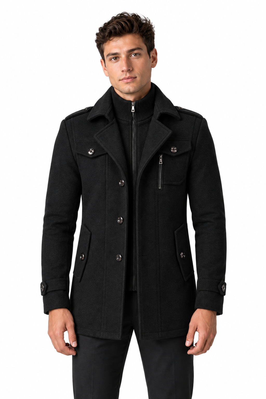 Men's Wool-Blend Coat Layered Collar Tailored Fit | Glitz & Fashion