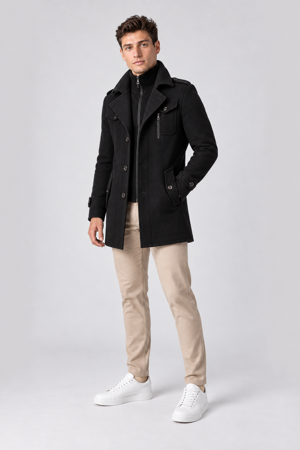 Men's Wool-Blend Coat Layered Collar Tailored Fit | Glitz & Fashion