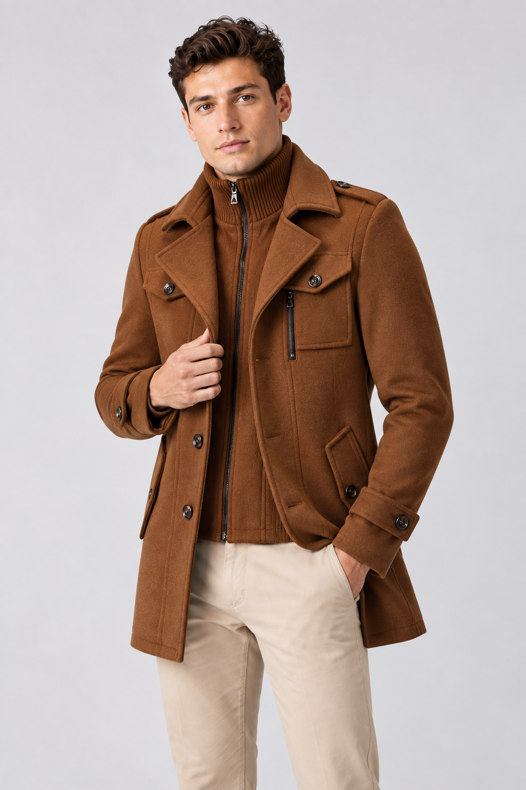 Men's Wool-Blend Coat Layered Collar Tailored Fit | Glitz & Fashion