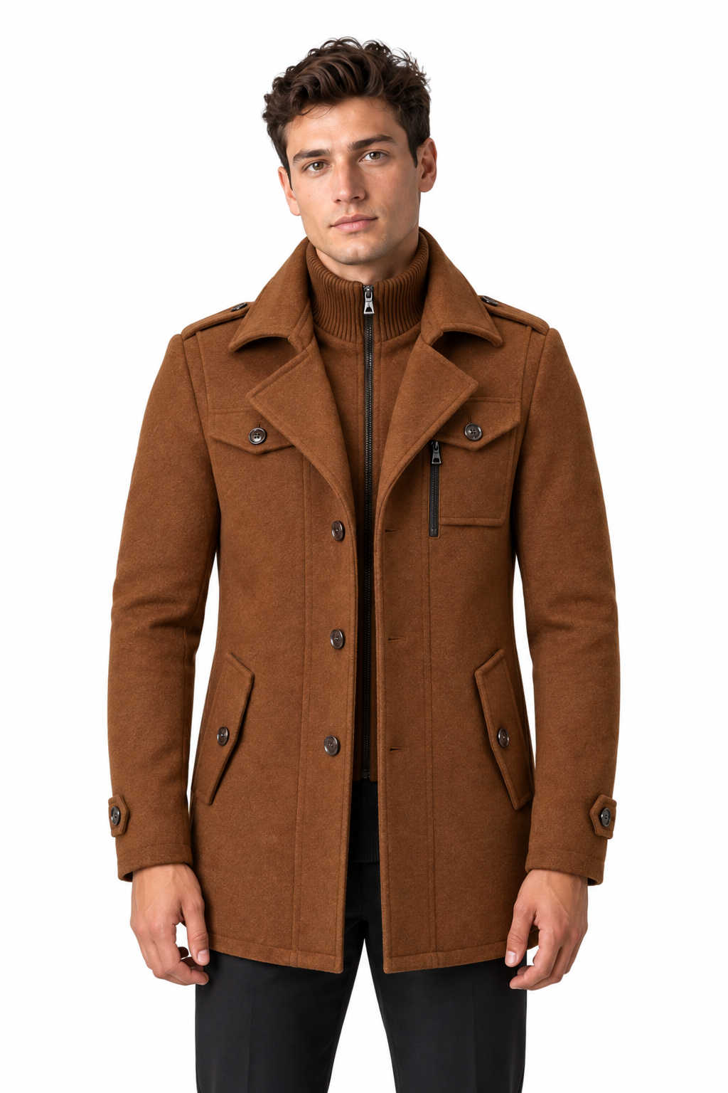Men's Wool-Blend Coat Layered Collar Tailored Fit | Glitz & Fashion