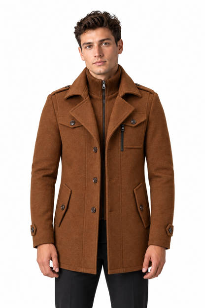 Men's Wool-Blend Coat Layered Collar Tailored Fit | Glitz & Fashion