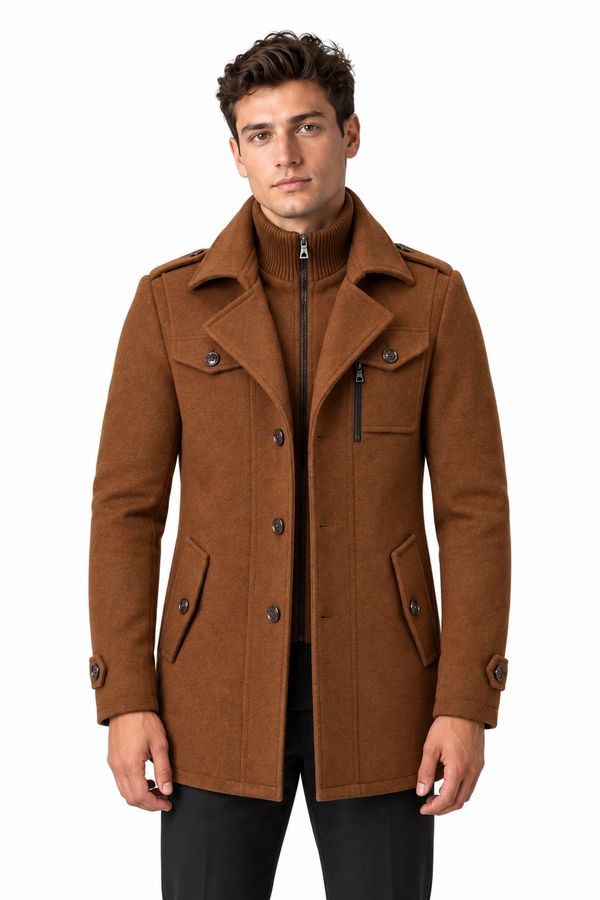 Men's Wool-Blend Coat Layered Collar Tailored Fit | Glitz & Fashion