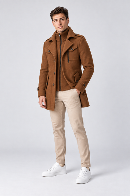 Men's Wool-Blend Coat Layered Collar Tailored Fit | Glitz & Fashion