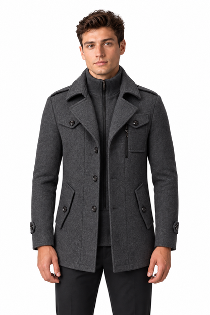 Men's Wool-Blend Coat Layered Collar Tailored Fit | Glitz & Fashion