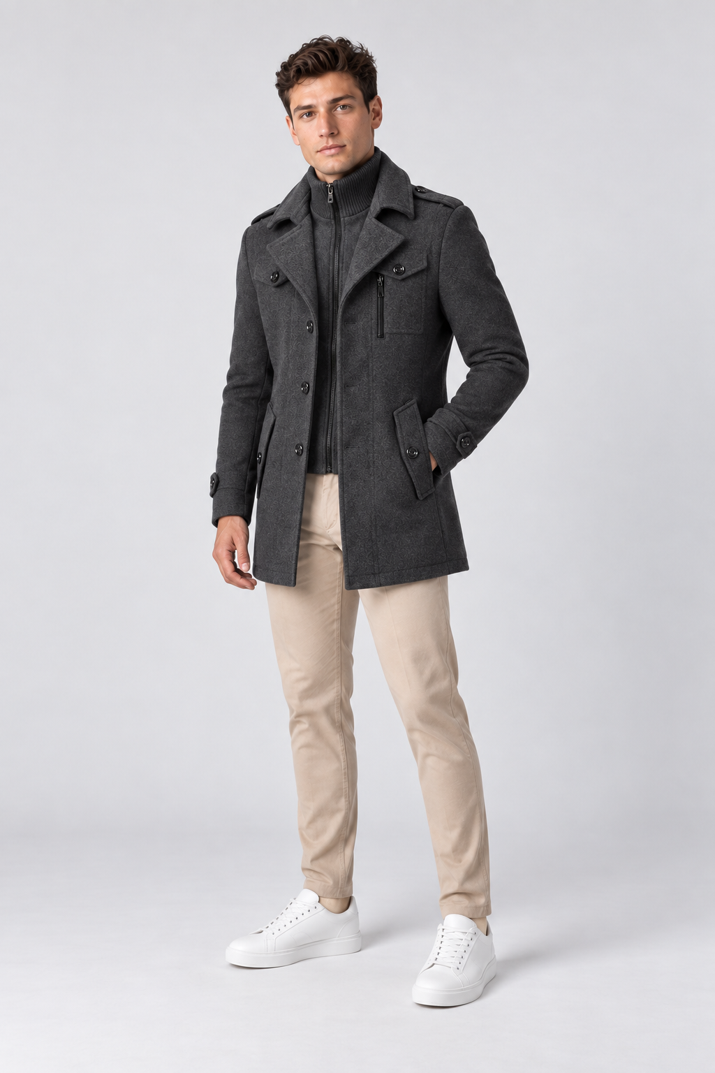 Men's Wool-Blend Coat Layered Collar Tailored Fit | Glitz & Fashion