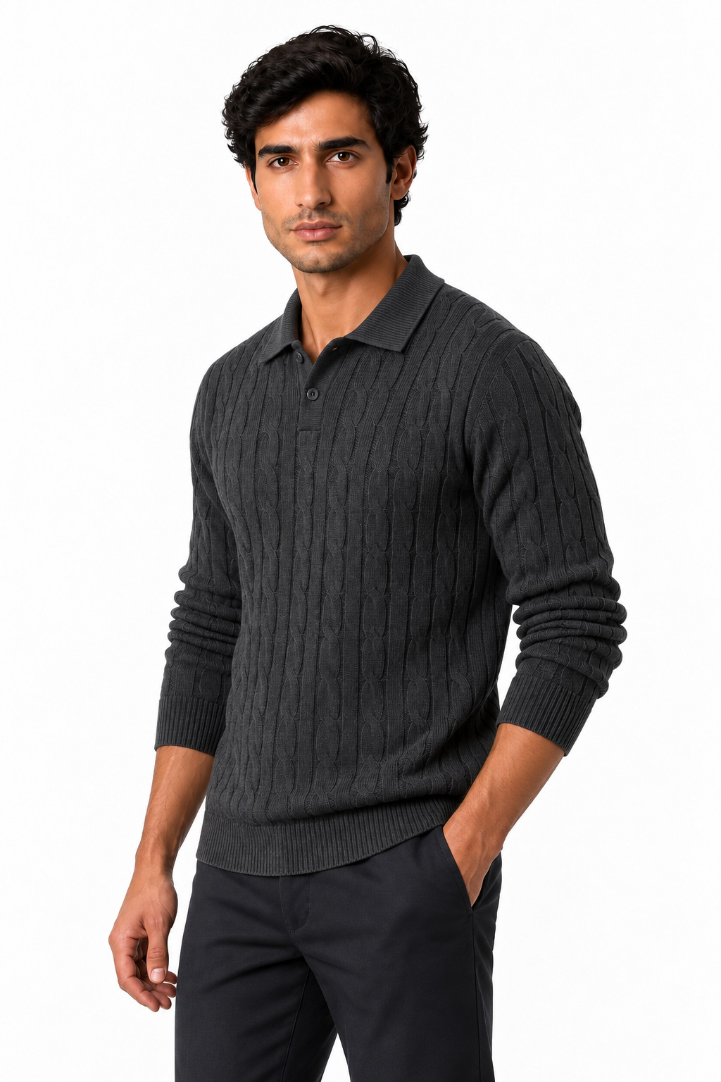 Men's Cable-Knit Polo Sweater | Glitz & Fashion