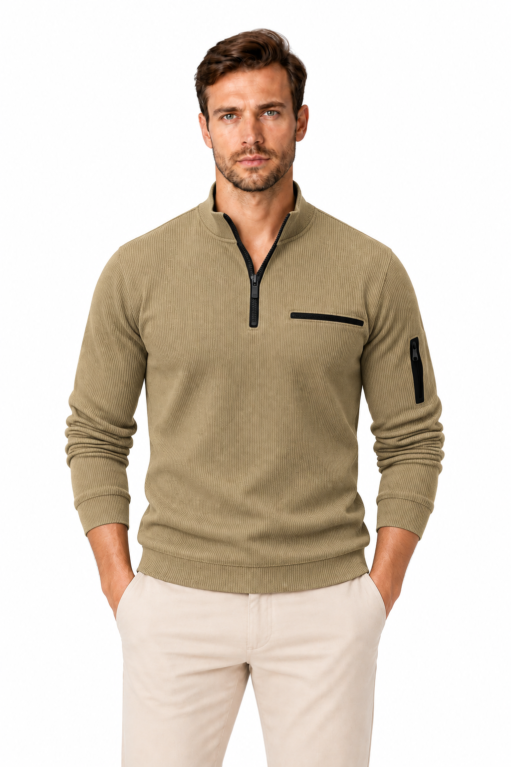 Men's Ribbed Quarter-Zip Pullover | Glitz & Fashion