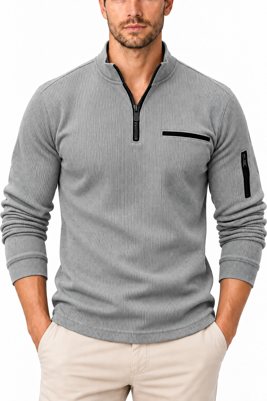 Men's Ribbed Quarter-Zip Pullover | Glitz & Fashion