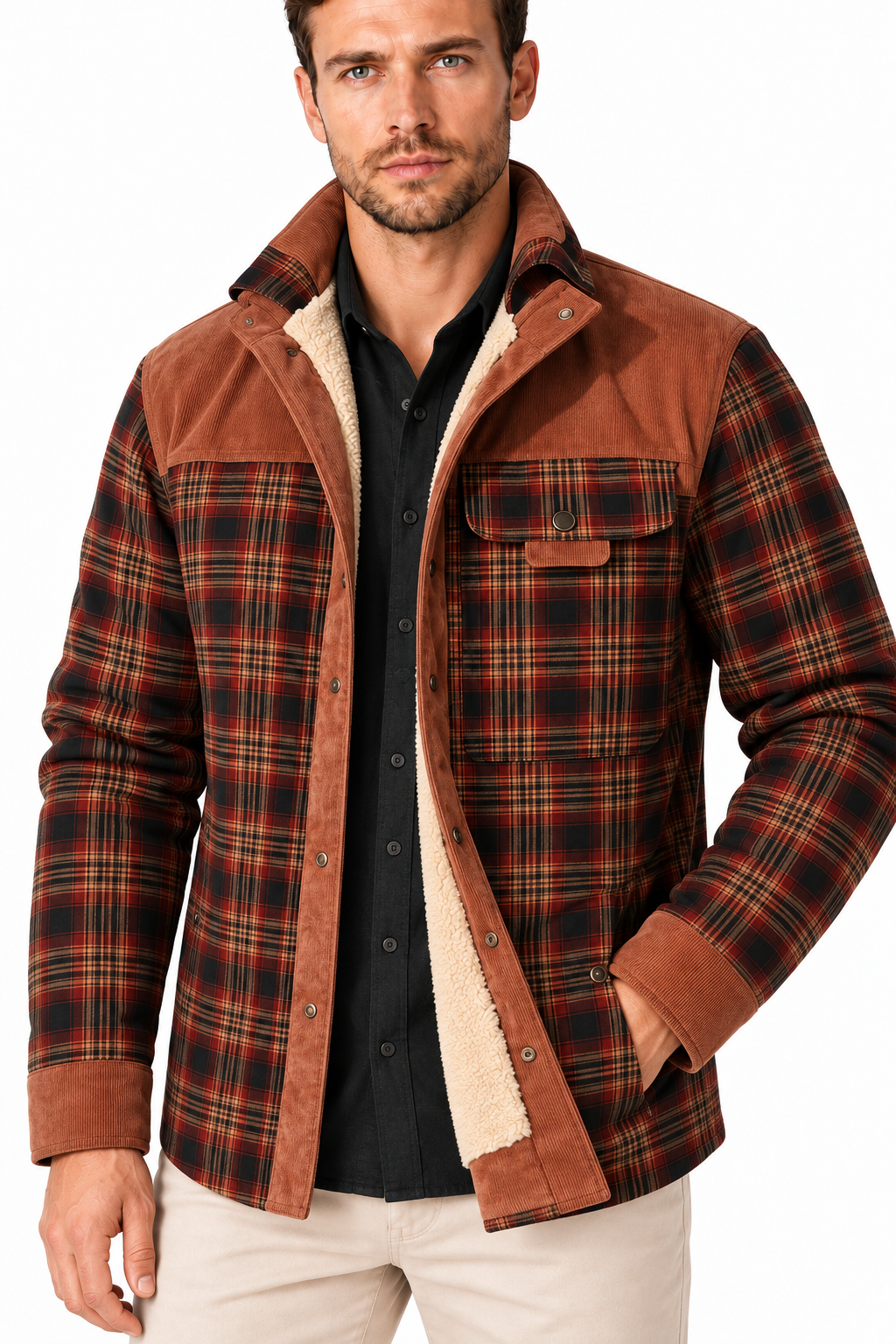 Men's Sherpa-Lined Plaid Jacket | Glitz & Fashion